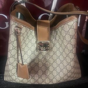 Gucci Padlock Large Gg Supreme Canvas & Leathe Tote Women's Brown